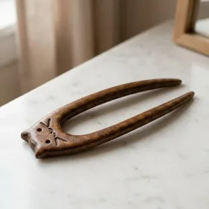 Elegante houten haarpin in kattenvorm met U-vormige stok
